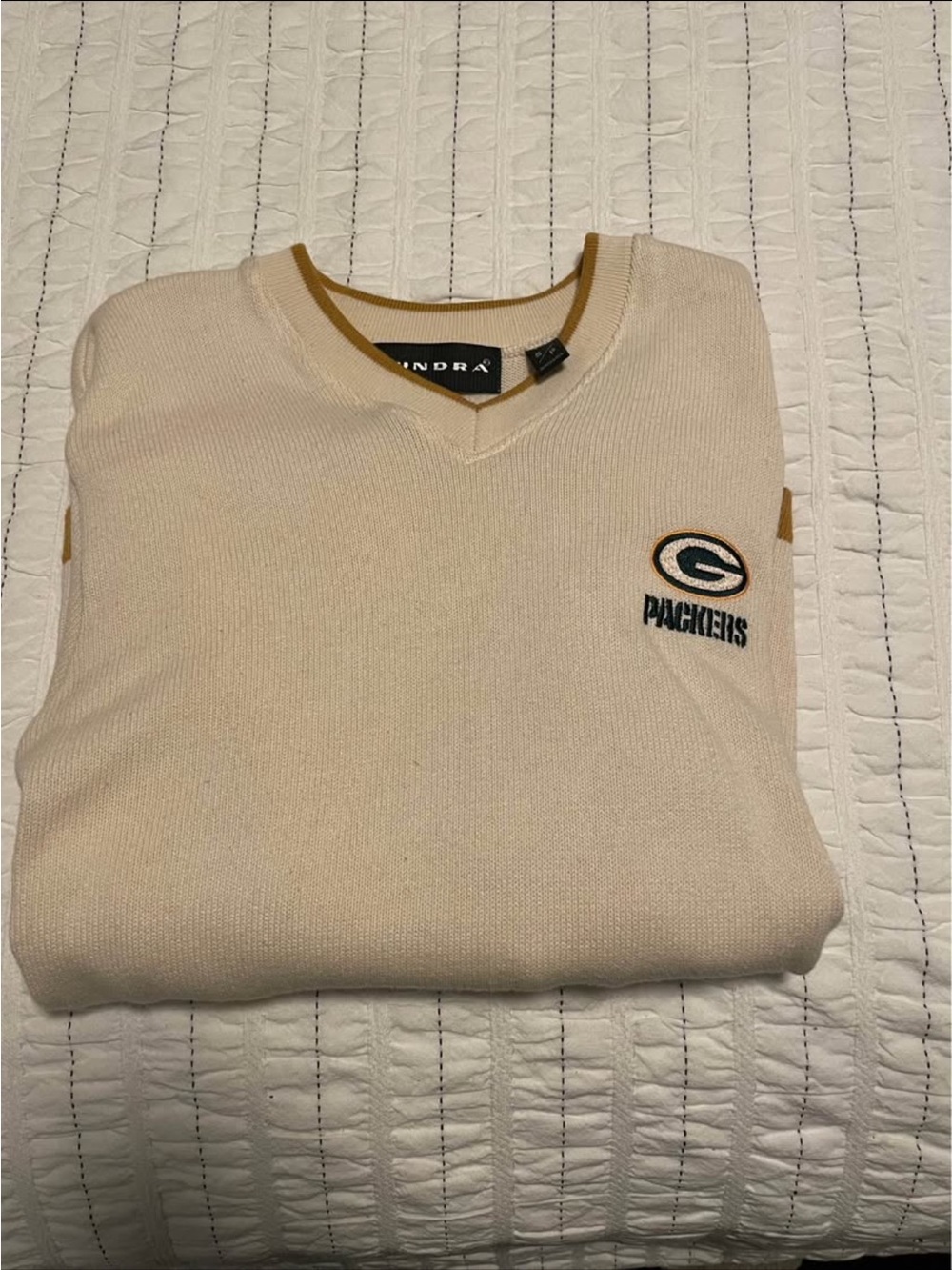 Vintage Green Bay Packers Beige V-Neck Sweater - Tundra